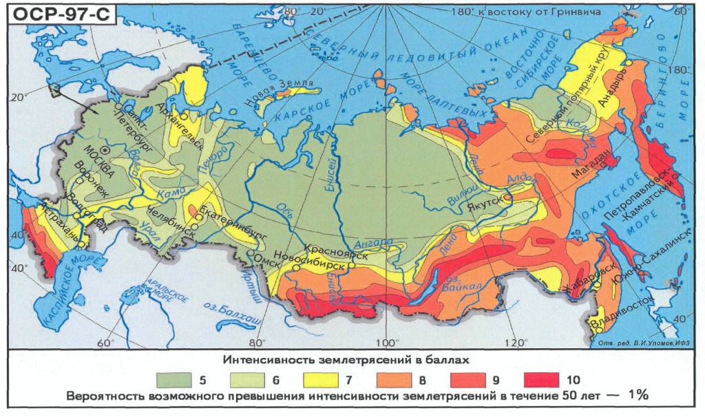 Карта сейсмической активности России