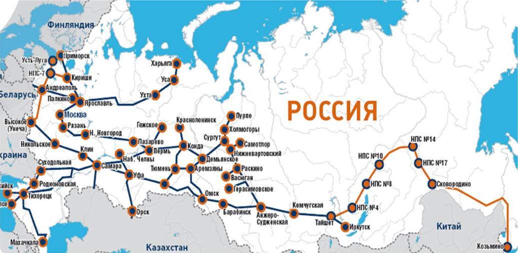 Схема газопроводов на территории России
